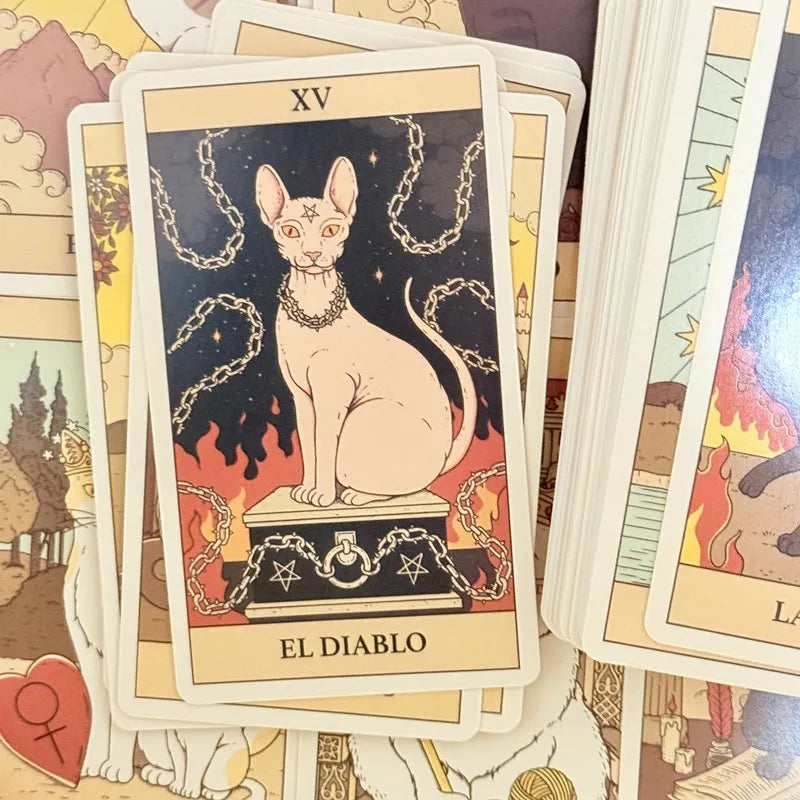 EZ El Tarot De Los Gatos Cards 78 cartas del tarot Spanish Edition Cats Rule Earth Divination Deck Borad Playing Games