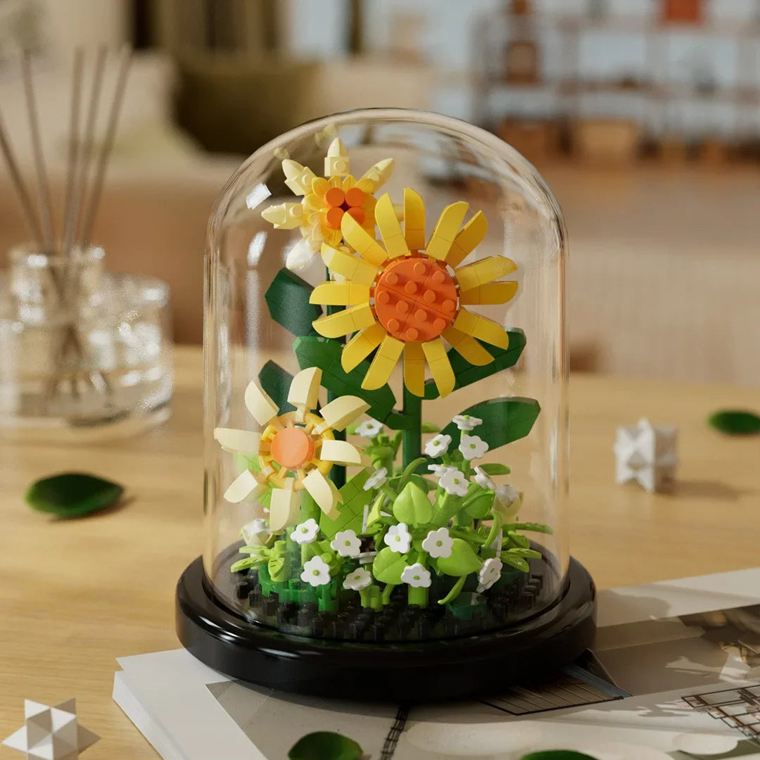 EZ Flower Bouquet Bonsai Building Blocks Artificial Plastic Plant Dust Cover Micro Model Home Decoration Toy For Kid Birthday Gift