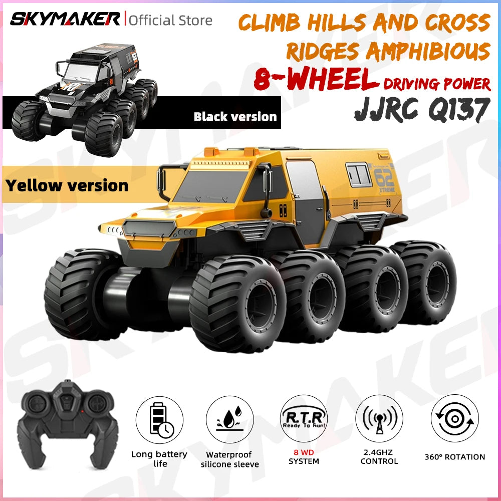 EZ JJRC Q137 8WD RC Car 2.4G Amphibious 8 Wheel Remote Control Truck Climbing Off Road Waterproof Armored Vehicles Children's Toys