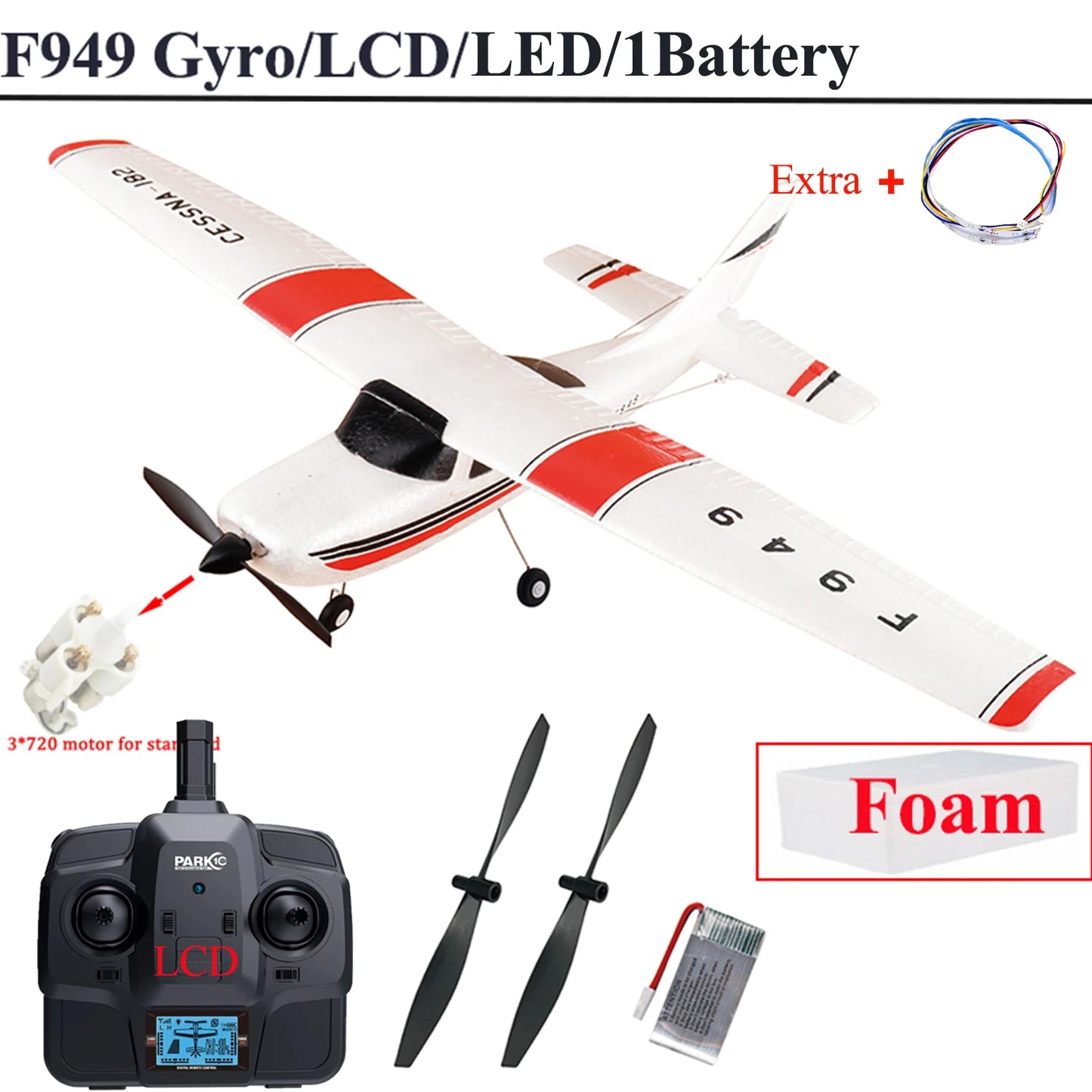 EZ WLtoys 2.4G F949 LCD Version RC Airplane Cessna 182 3D6G 3Ch Fixed Wing Plane Outdoor Drone RTF With Gyroscope And Night