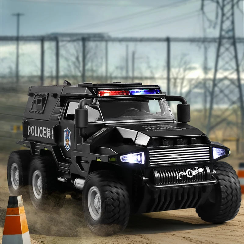 EZ 1:32 SWAT City Police Truck Model Diecast Play Off-road Vehicle Sound and Light Sport Car Toys for Children Collection Gifts