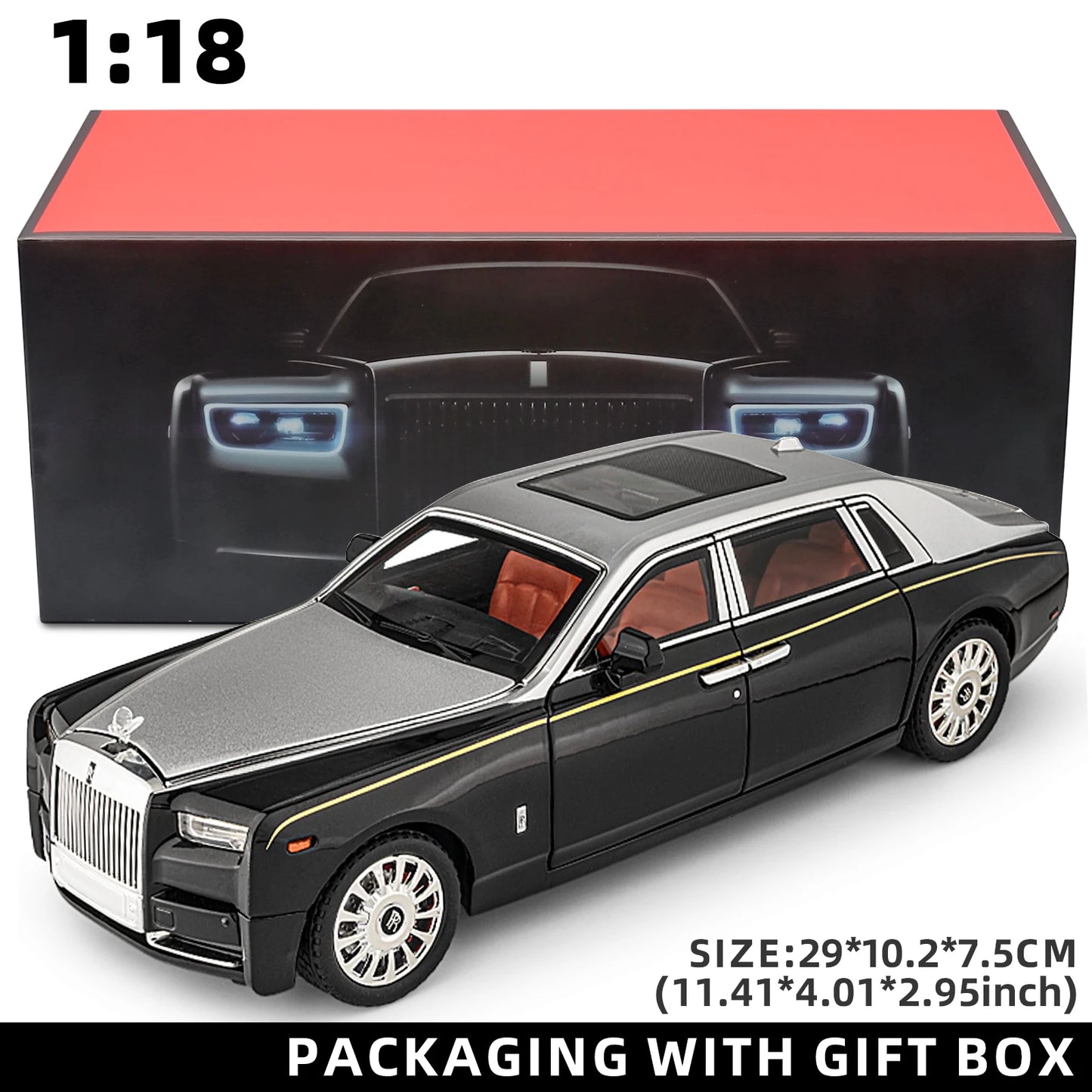 EZ 1:18 Rolls-Royce Phantom Model Car, Zinc Alloy Pull Back Toy Diecast Car with Sound and Light, Realistic Modeling Model Toy111