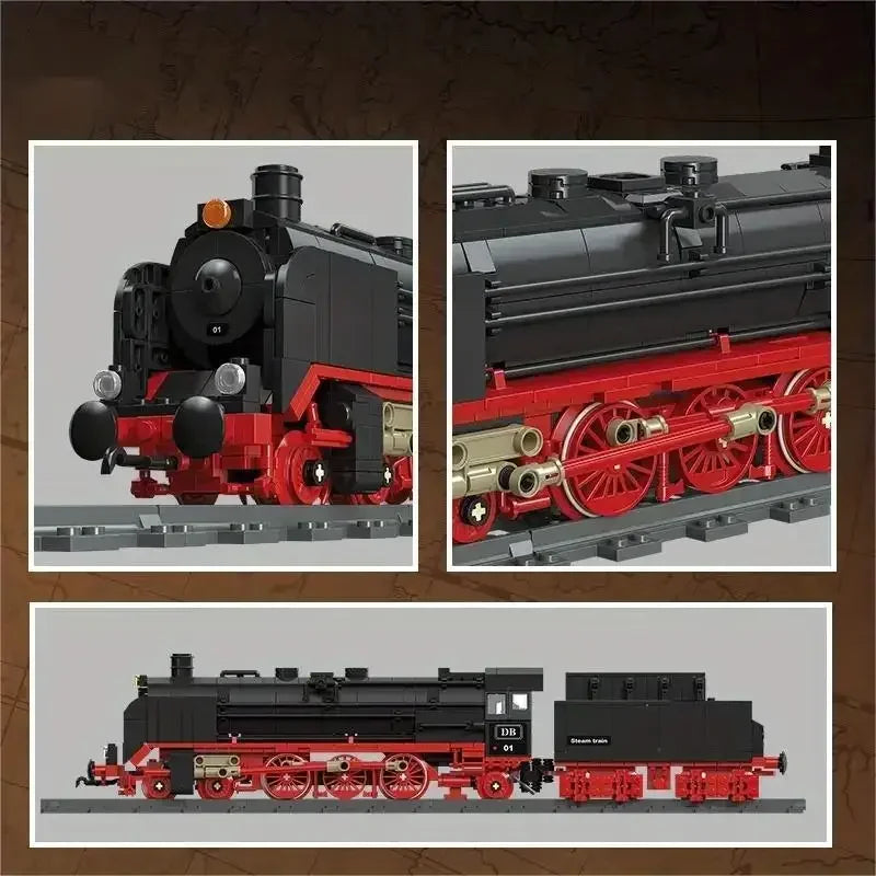EZ 1173PCS Retro Creative Steam Train Building Blocks City Railway Track Train Assemble Bricks Desktop Decoration Childrens Gifts
