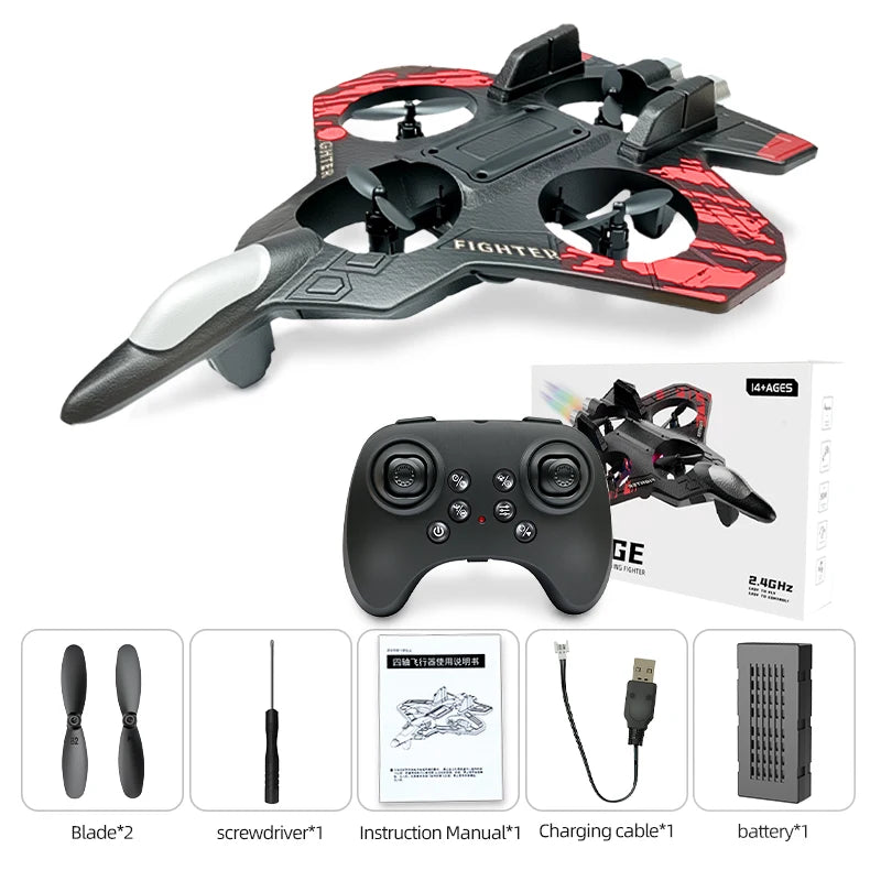 EZ Foam RC Plane Fighter 2.4G Remote Control Stunt Glider 360 ° Rolling Flight Flying EPP Foam Aircraft with LED Toys for Kids