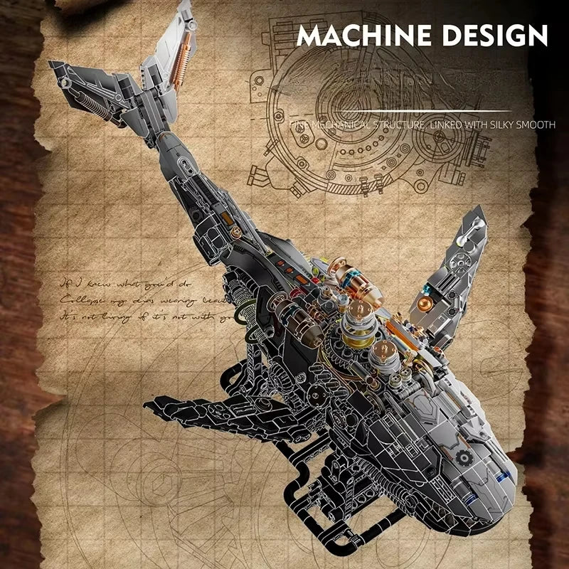 EZ Hot selling mechanical whale building block joint swimming with light tube, difficult to assemble toy, boy's New Year gift