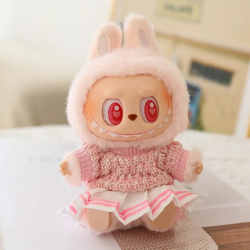 EZ Labubu Doll Clothes Set for V1/V2 Dolls Macaron JK Pleated Skirt with Camera and Shoes