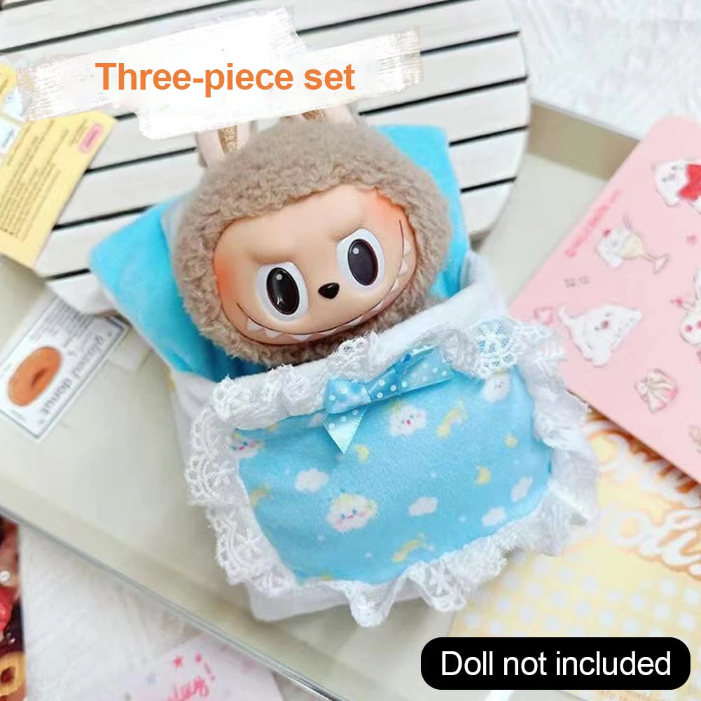 EZ Ropa Labubu For 15/17cm Labubu Doll Quilt and Pajama Set Three-piece Set Cosy Baby Bed Home Warmth Toy Girl Gift