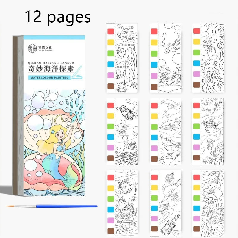 EZ 12 pages Children's Watercolor Coloring Book,Drawing Toys For Children Birthday, Thanksgiving, Halloween, Easter, Christmas gift