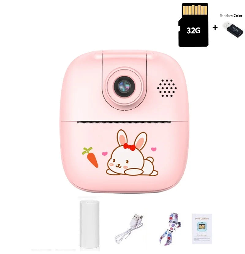 EZ Kids Digital Camera Portable Selfie cartoon Camera multi-functions Mini Thermal Printer Camera Video Educational Birthday Gifts