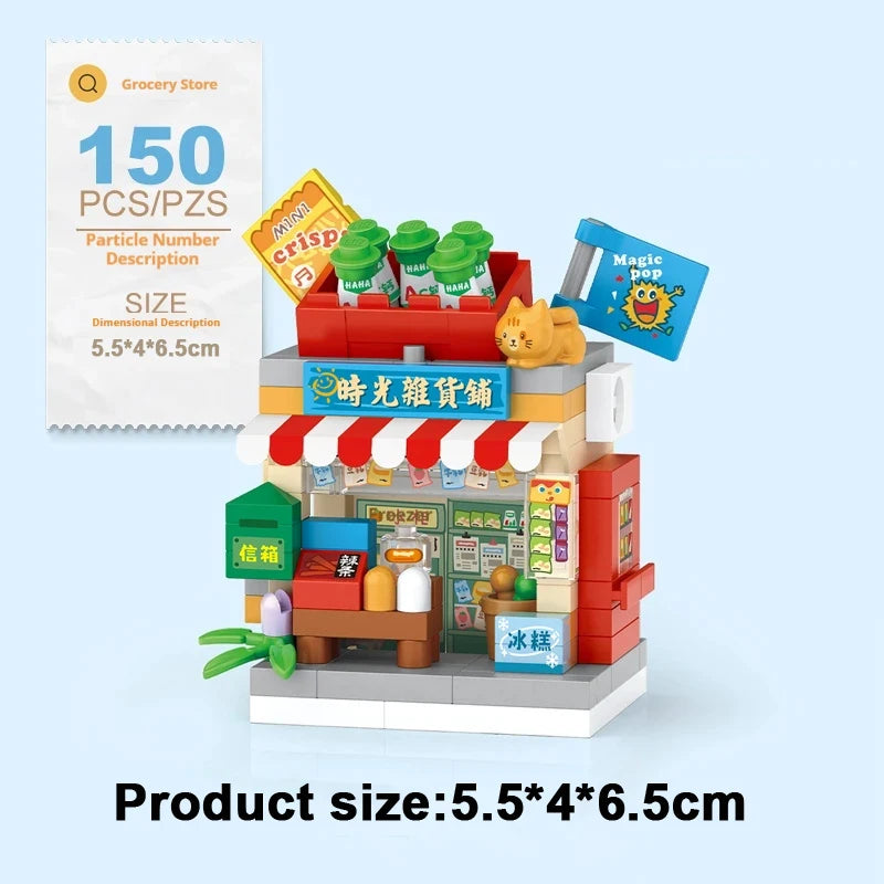EZ Restaurant Dessert Coffee Pet Fruit Store Street View Food House Building Blocks Kit Girls Bricks Model Kids Toy Boy Child Gifts