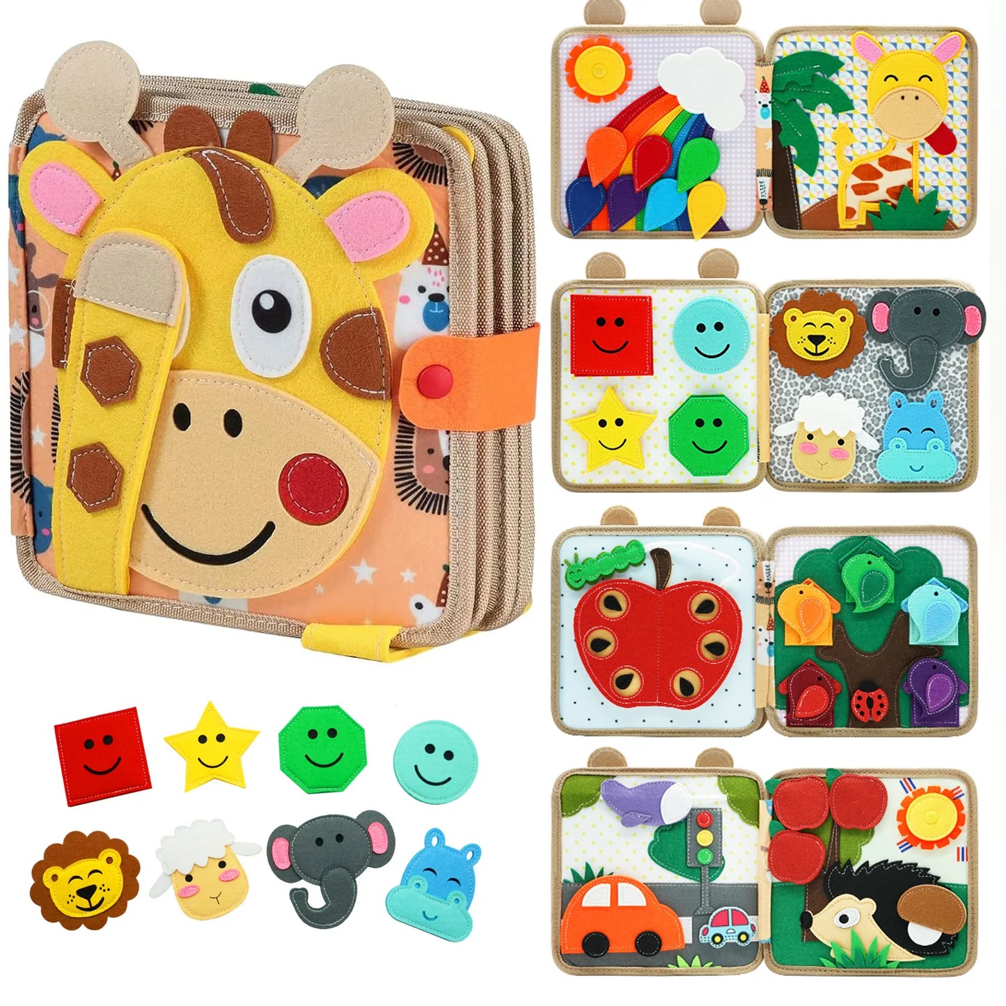 EZ Montessori Toy Busy Board Giraffe Busy Book Preschool Learning Educational Quiet Book Sensory Travel Toy for Baby 3 4 5 6 Ages
