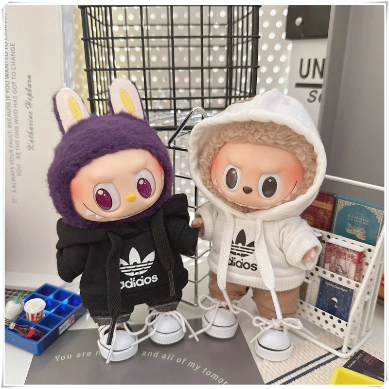 EZ 15/17cm Labubu V1 V2 Doll Clothing Fashion Hoodie and Pants Set Korean Idol Trendy DIY Doll Clothing Accessories Toy Gift