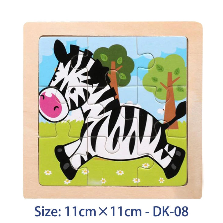 EZ 11cm/4.33in Kids Wooden Jigsaw Puzzle Games Cartoon Animal Vehicle Pattern Children Montessori Educational Toys