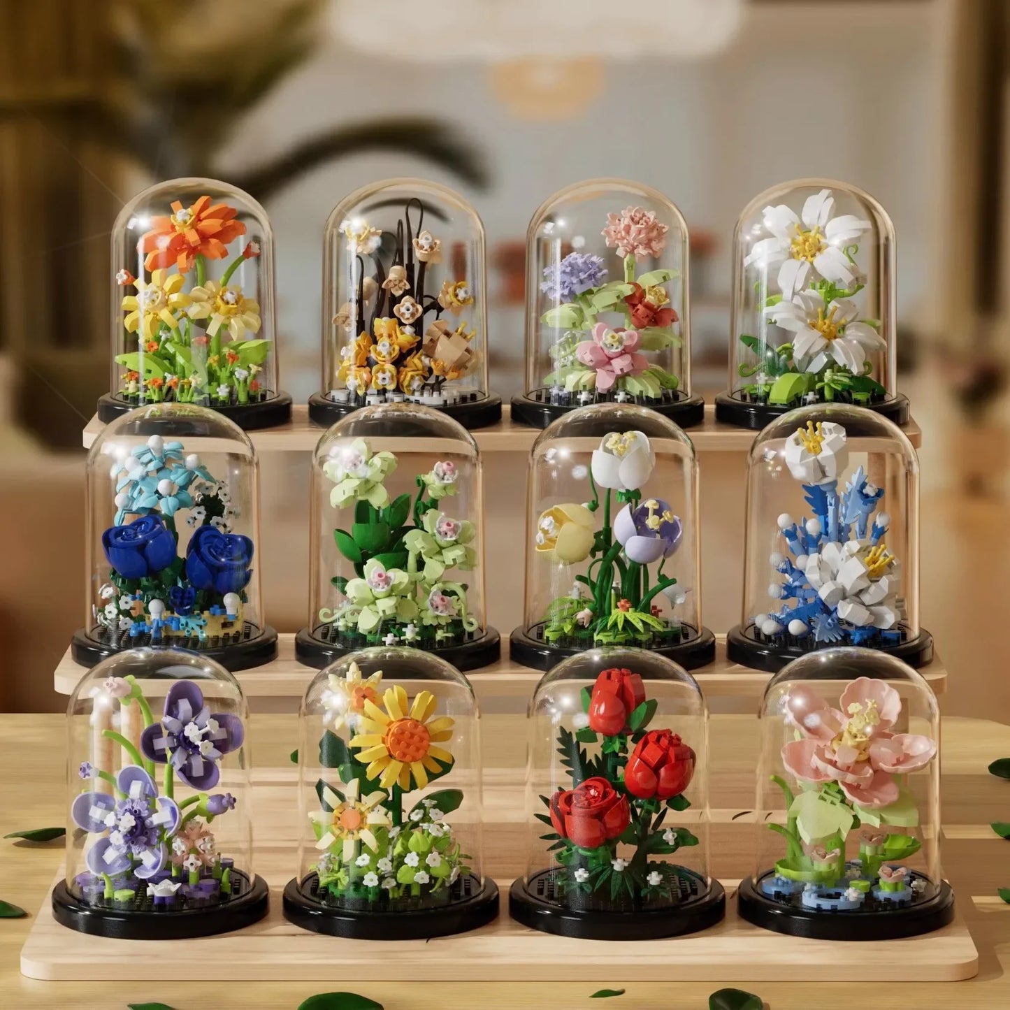 EZ Flower Bouquet Bonsai Building Blocks Artificial Plastic Plant Dust Cover Micro Model Home Decoration Toy For Kid Birthday Gift