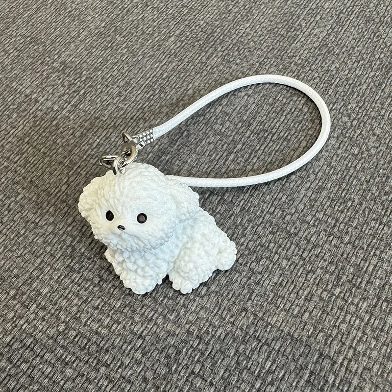 EZ 15cm/17cm Labubu Doll Accessories - Mini Adorable Resin Flocking 3D Bichon Frise Dog Pendant Charms