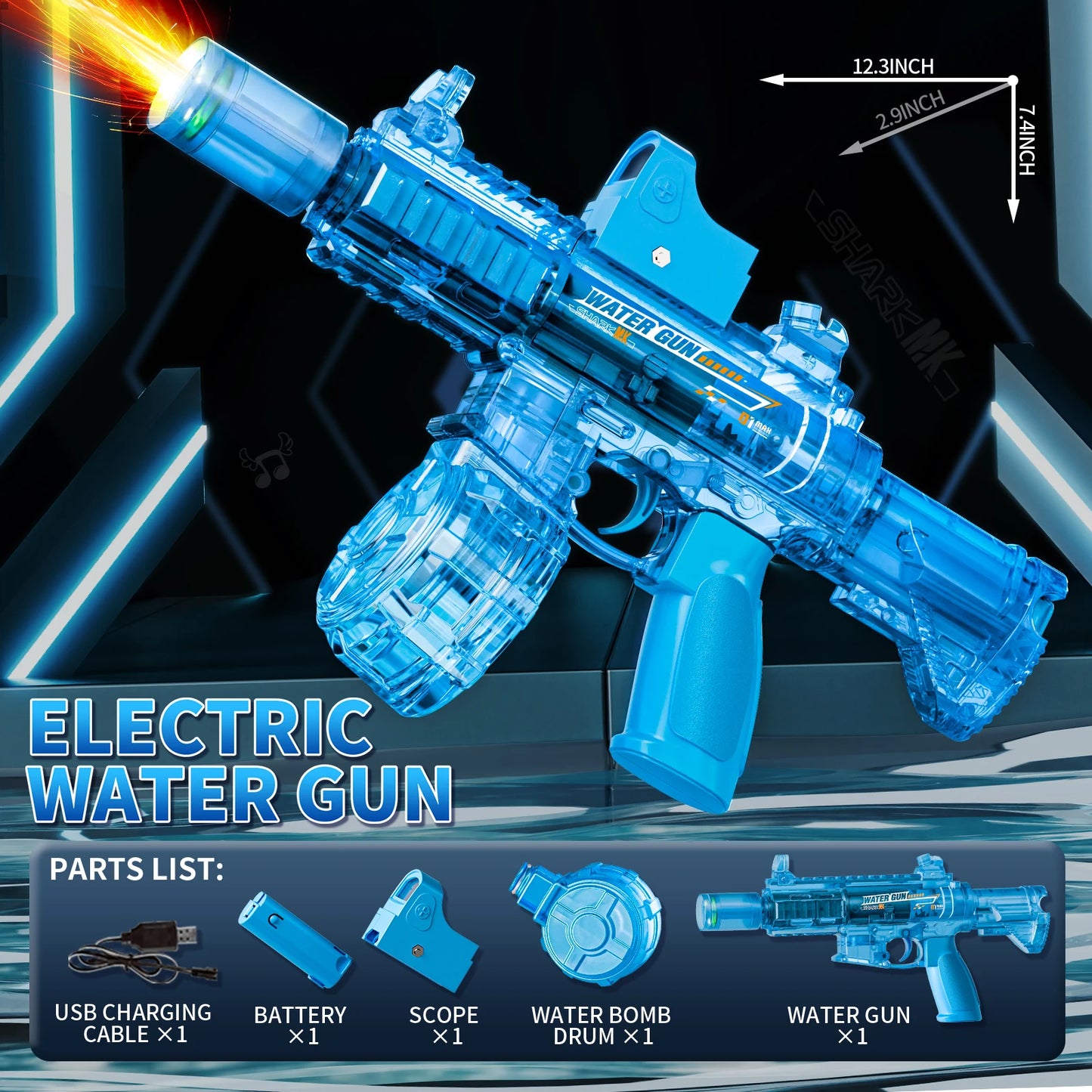 EZ New M416 Electric Water Gun With light Sprays Flame Effect Continuously High-pressure High-speed Powerful Outdoor Water Gun Toys