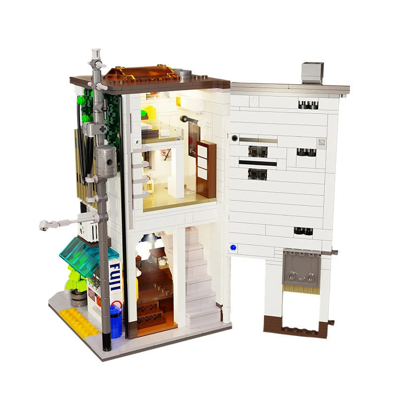 EZ Cada City LED Japanese Steamed Bun House Architecture Building Blocks Friends Shop Figures Bricks Toys cherry blossom Kids Gifts