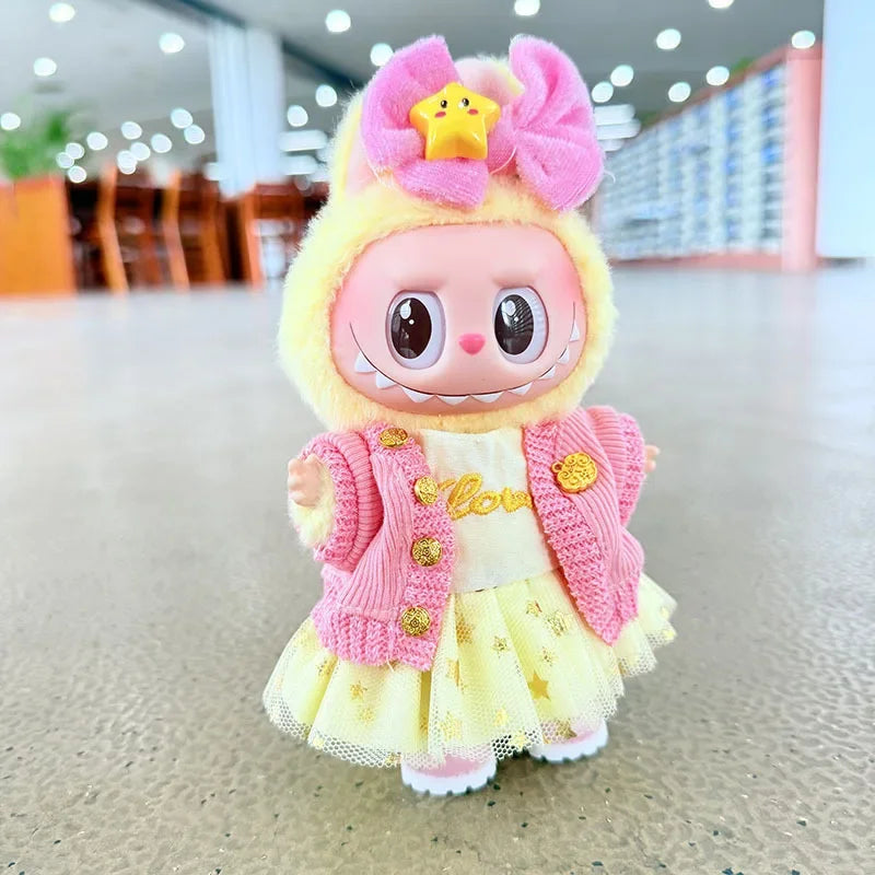 EZ 15/17cm Labubu Doll Clothes Trendy Purple/Pink Dress Set Fashion Accessories For Ropa Labubu
