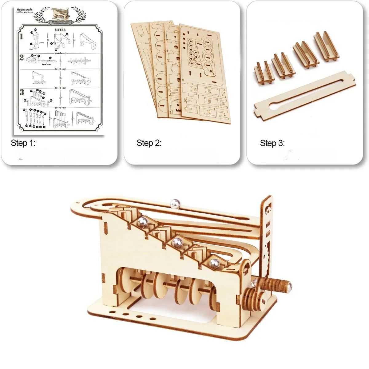 EZ 3D Wooden Spiral Marble Run Puzzle Toy Child Mechanical Board Games Building Model Set DIY Montessori DIY Mini Track Balls Gift