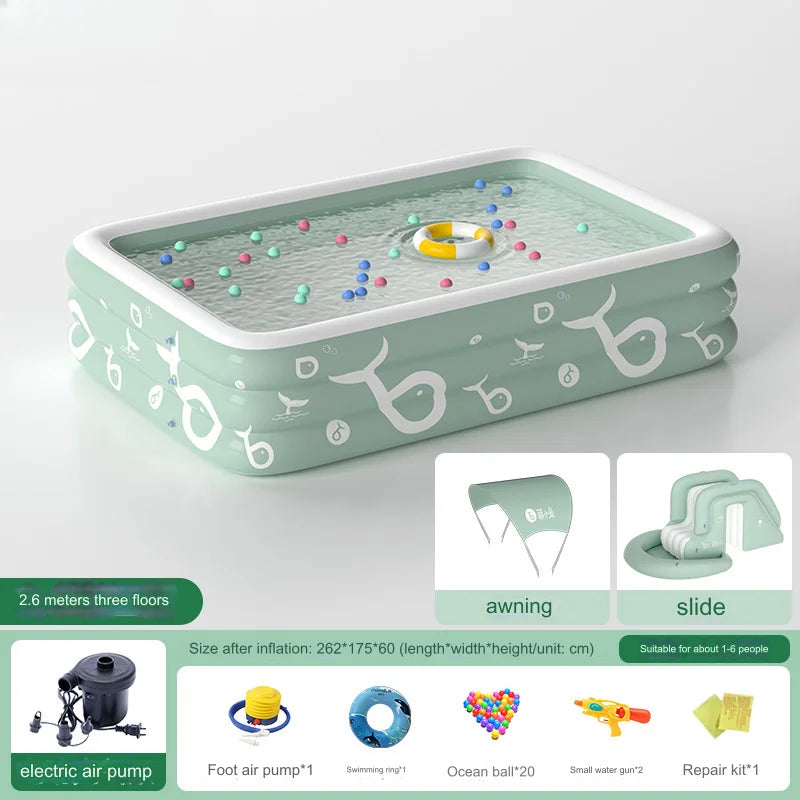 EZ Inflatable Pool with Canopy and Slide,Large Inflatable Swimming Pool for Persons,Family Pool for Backyard, Outdoor