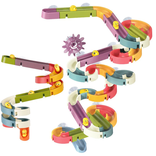 EZ Baby Bath Toys Wall Bathtub Toy Assembling Slide Wind-Up Duck Slide Bathroom Shower Tracks Water Toys for Toddlers Kids Gifts