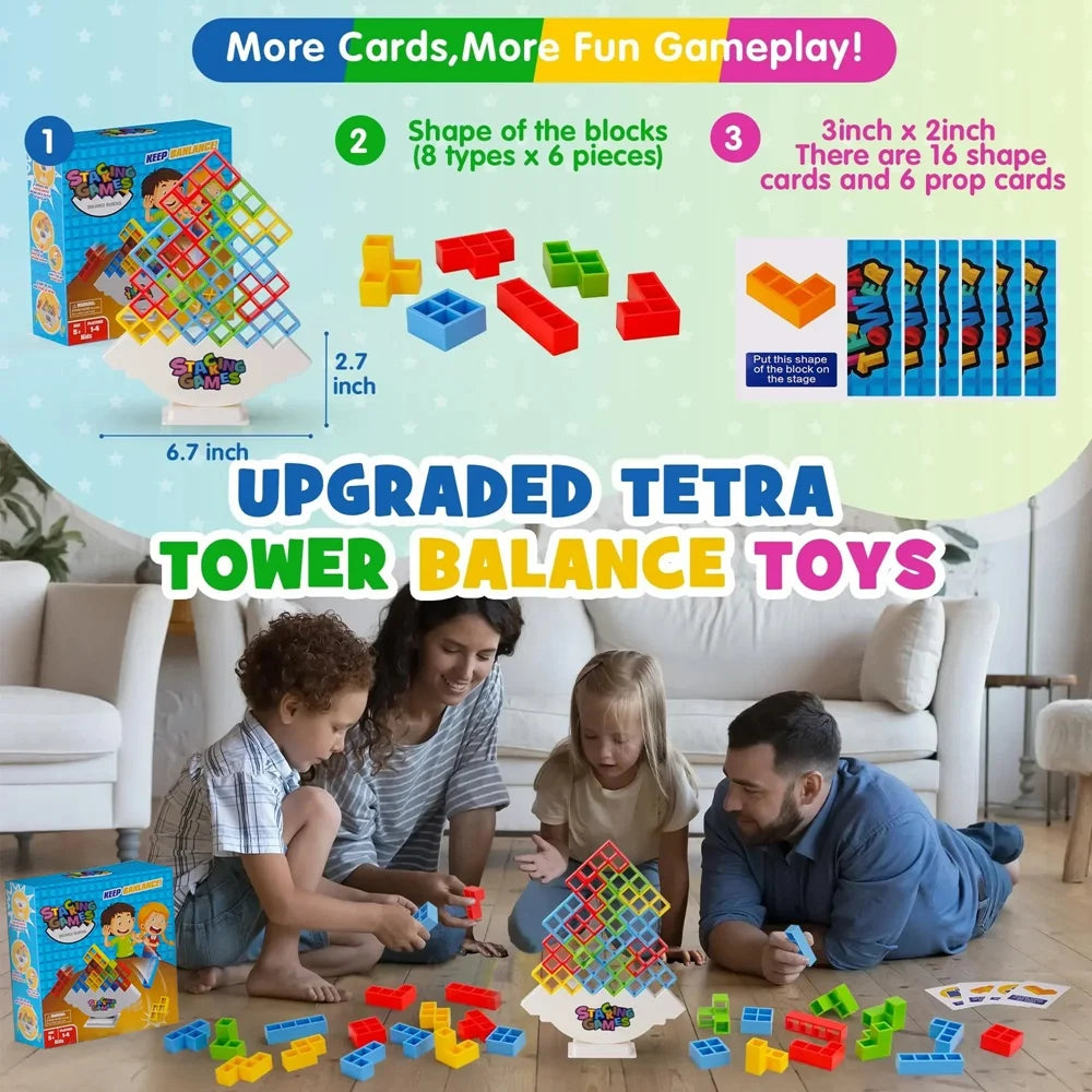 EZ Building Block Brick Toy Balance Stacked Tetra Tower Game Swing High Russian Building Blocks Stack Kid Desktop Toy