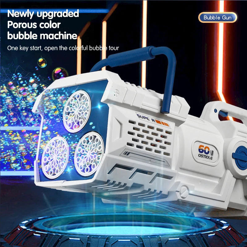 EZ 60 Holes Bubble Gun LED Light Electric Full Automatic Soap Bubble Machine Toys for Kids Outdoor Wedding Party Children's Gifts