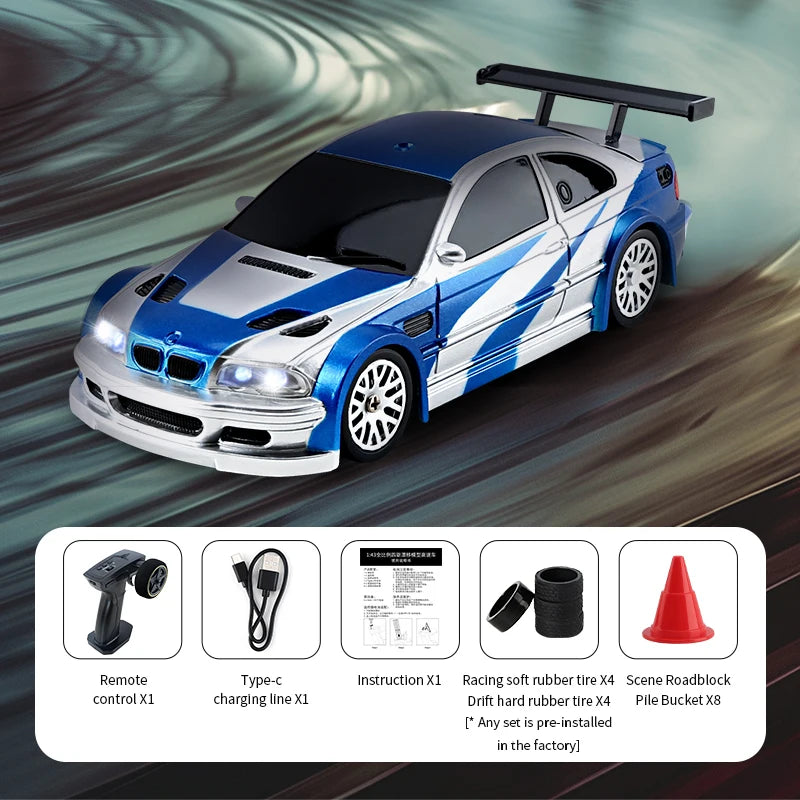 EZ 1/43 RC Car 2.4G Mini remote Control Racing Drift Car RTR 4WD Off-road High Speed Vehicle Model Toys for Kids Adults Mini Gifts