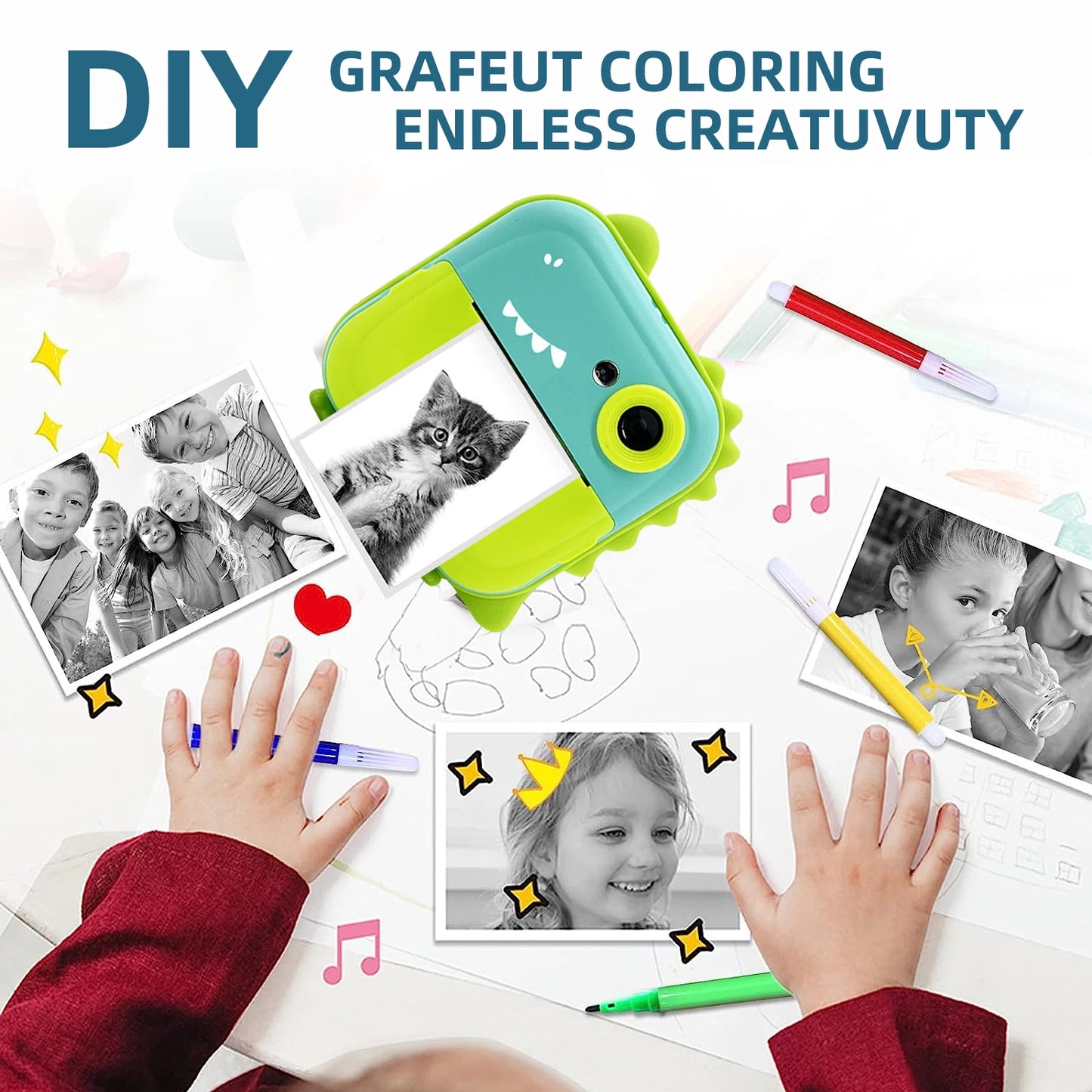 EZ Kdis Camera Instant Print Toy Photo Label Thermal Printing Photograph Video Digital Camera Print Toys for Boys Girls Gifts