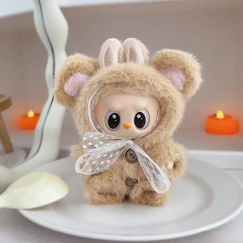 EZ 17cm Mini Plush Doll'S Clothes Outfit Accessories For Korea Kpop Exo Labubu Idol V1 V2 cartoon bear hat button bow Clothing Gift