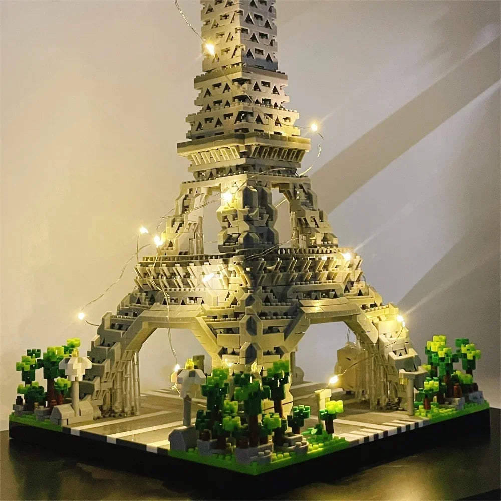 EZ Knew Built Exquisite Paris Eiffel Tower Micro Mini Building Blocks Toys Set: LED Illuminated, Perfect Gift Illuminate Your World