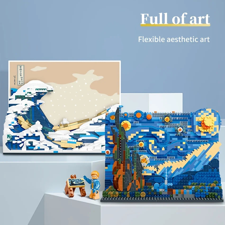 EZ Pantasy Kanagawa Surfing Puzzle Ukiyo-E Building Block Decoration Creative Assembling Toy World Famous Painting Gift