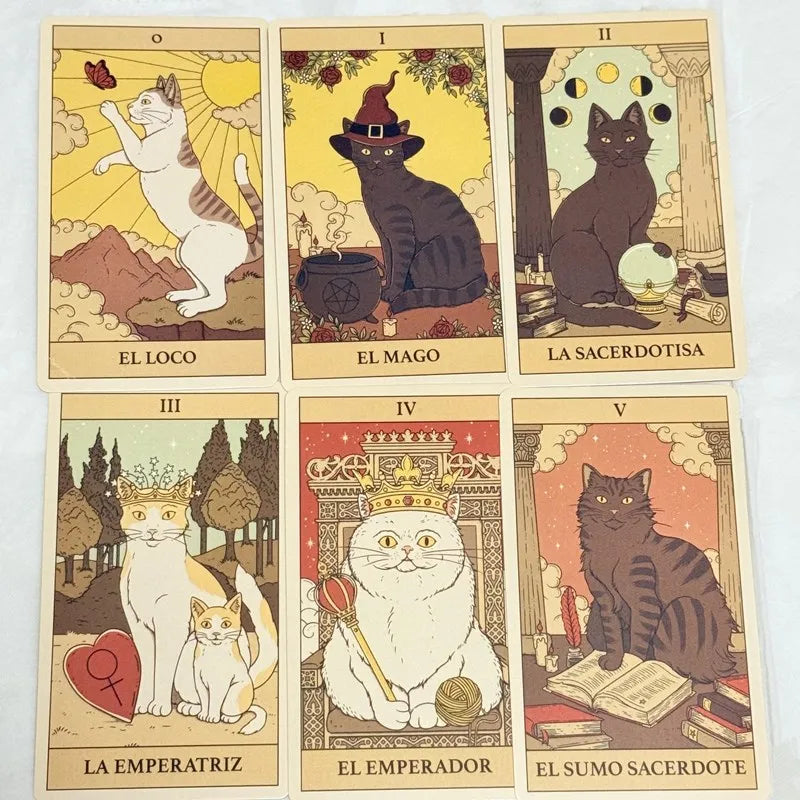 EZ El Tarot De Los Gatos Cards 78 cartas del tarot Spanish Edition Cats Rule Earth Divination Deck Borad Playing Games