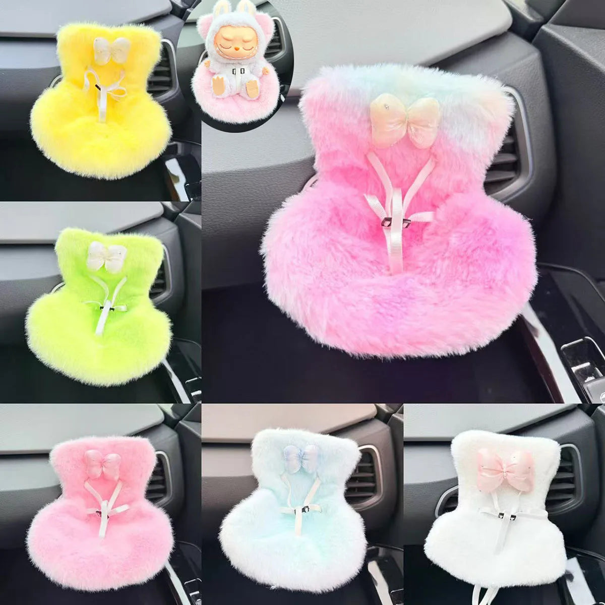 EZ Mini Cute Car Safety Seat Car Air Outlet Decoration Car Interior Decoration Ornament Suitable for 17cm labubu Dolls