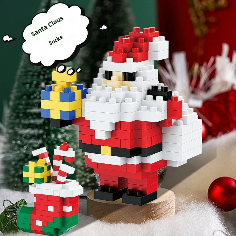 EZ Christmas Gifts Micro Building Block DIY Domino Game Santa Claus Reindeer Holiday Puzzle Assembling Bricks Table Decoration Toys
