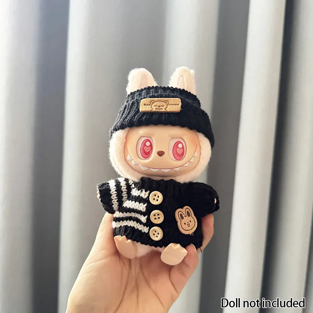 EZ For 15-17 cm v1v2 Labubu Clothes outfit Labubu Sitting Party Bear Label Scarf Hat Bag Dolls Accessories Cute Decoration