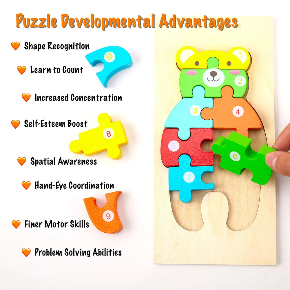 EZ High Quality 3D Wooden Puzzles Educational Cartoon Animals Early Learning Cognition Intelligence Puzzle Game For Children Toys
