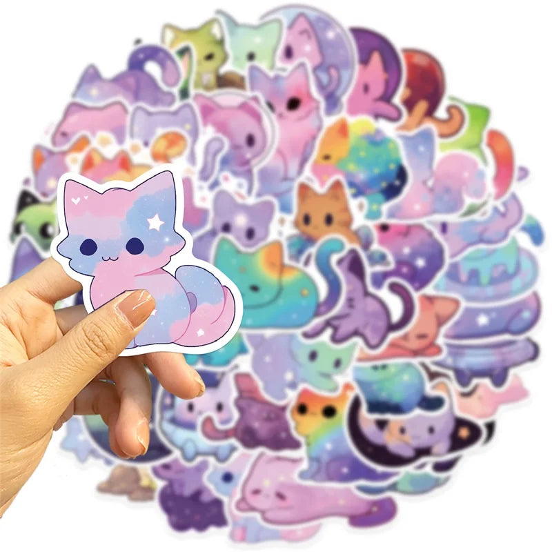 EZ 10/30/50PCS Cute Starry Sky Cat PVC Sticker Aesthetic Chidlren's Stationery Decoration Scrapbooking School Supplies for Kids