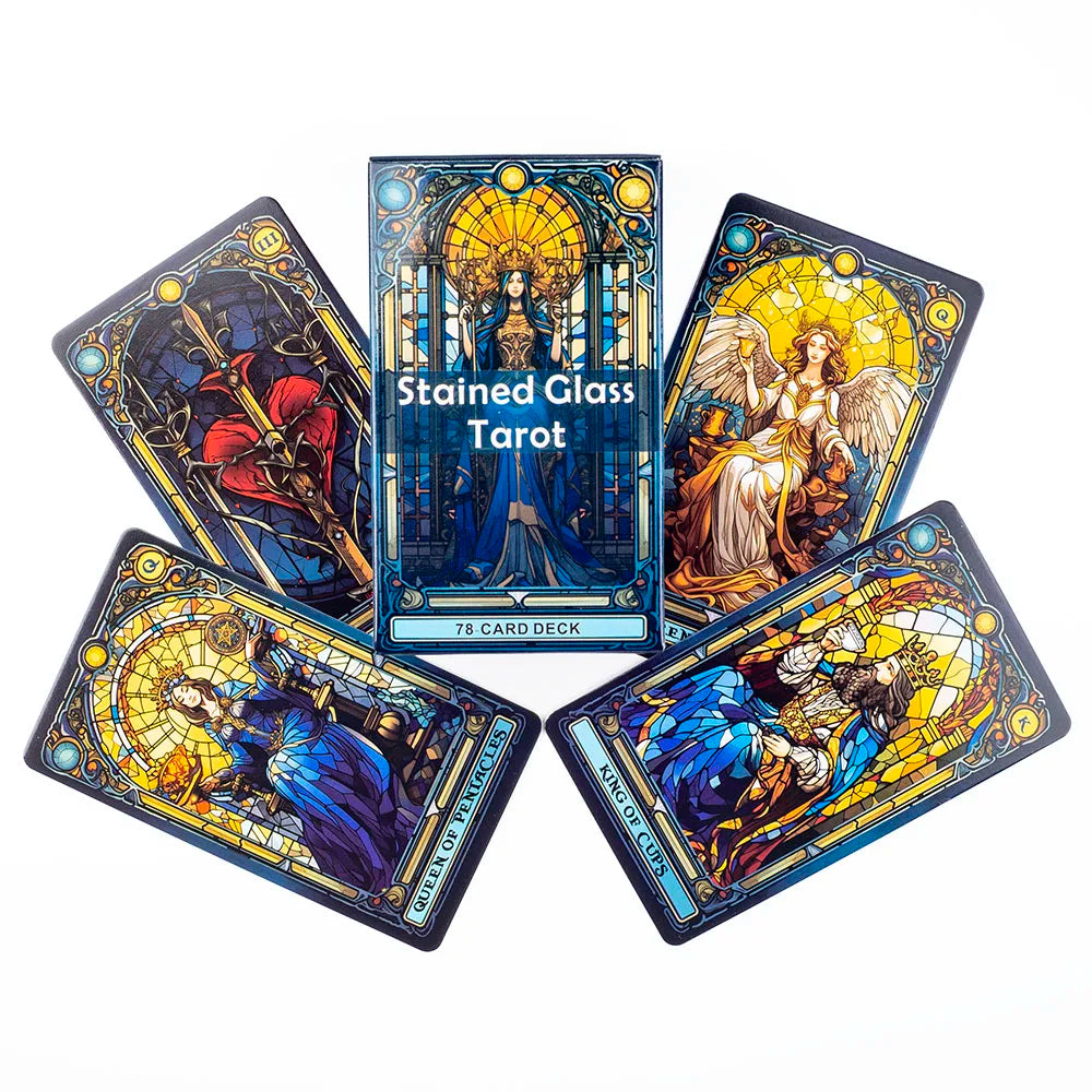 EZ Stained Glass Tarot A 78-Card Deck Leisure Entertainment Game Card Family Gathering Divination Board Playing Games 10.3*6Cm