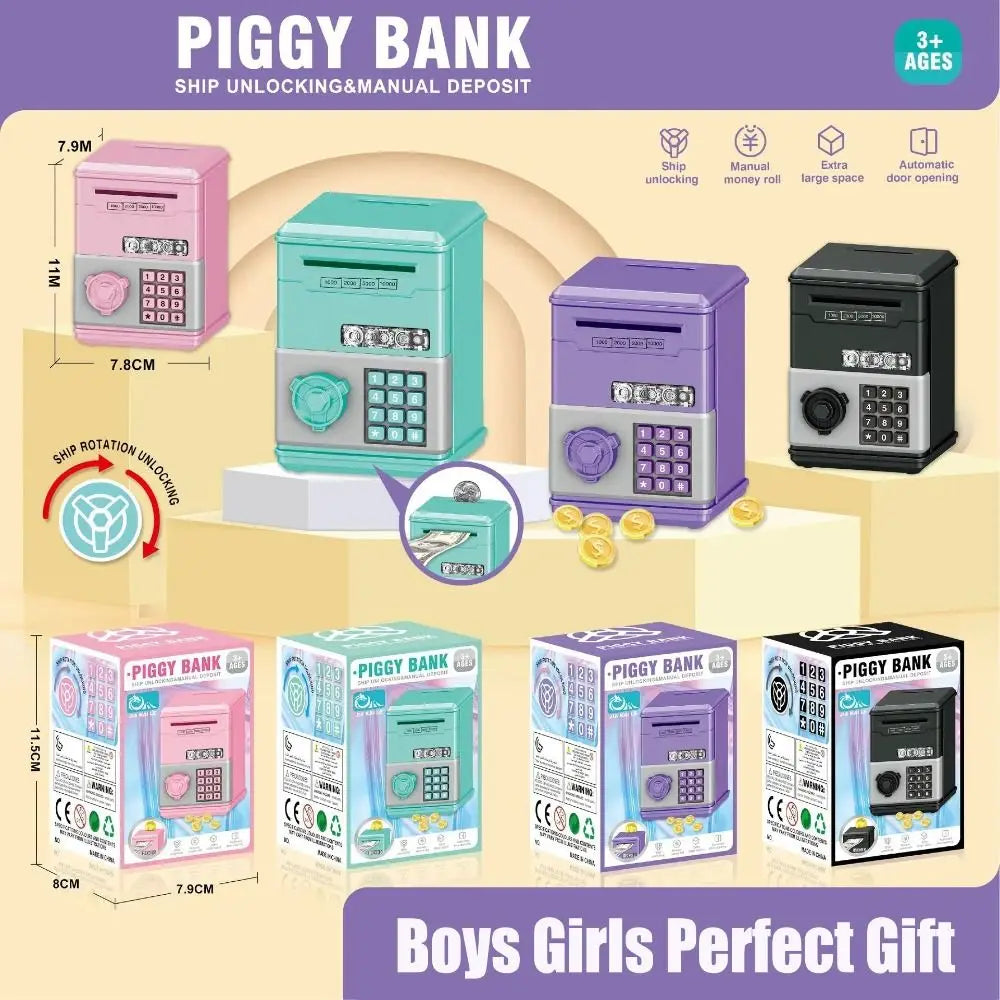 EZ New Password Children's Piggy Bank ATM Child Gift Cash Saving Money Box Mini Financial Saving Toys Money Saving Bank Boys Girls