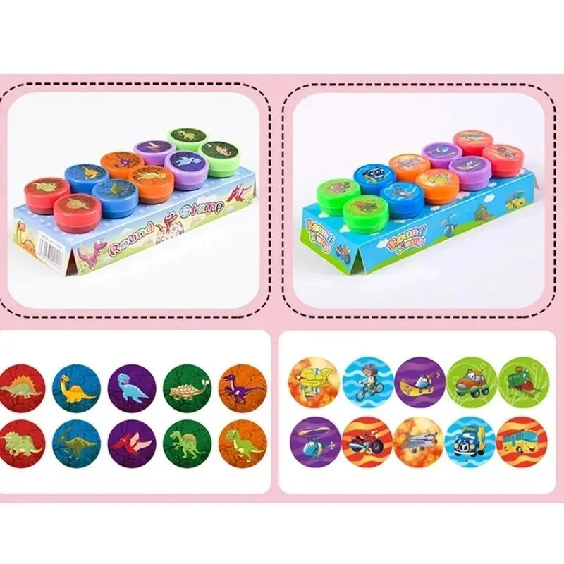 EZ 10pcs Assorted Stamps for Kids Self-ink Stamps Children Toy Stamps Smiley Face Seal Scrapbooking DIY Painting Photo Album Decor
