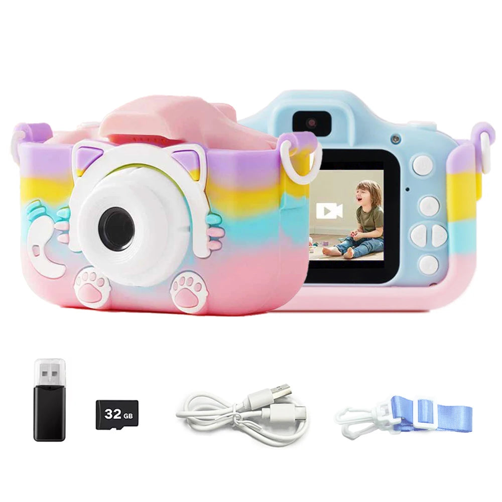 EZ Kids Camera Toys HD 1080P Cat Mini Digital Camera for Girls Boys Children Birthday Gift Toys 2 inch Screen Children's Camera