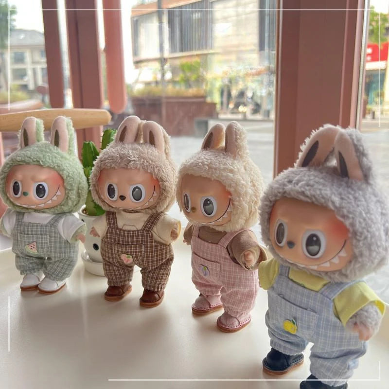 EZ 17cm Mini Plush Doll'S Clothes Outfit Accessories For Korea Kpop Exo Labubu Idol V1 V2 Casual plaid overalls Clothing Gift