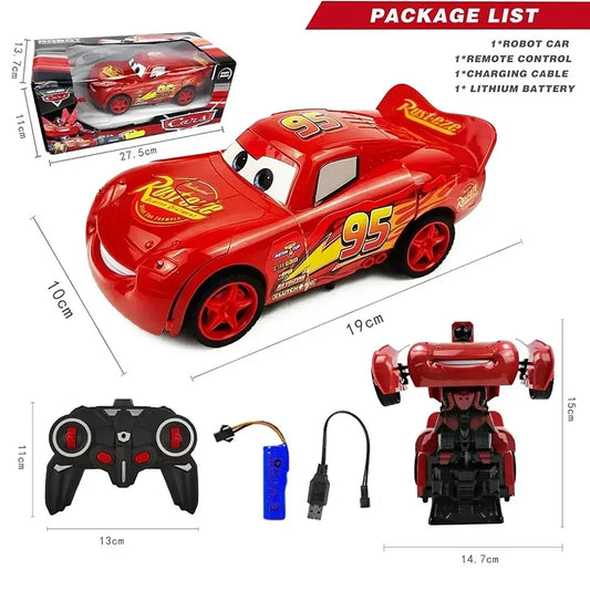EZ Disney Lightning Mcqueen Remote Control Car 2in1 Transform Robot Rc Deformation Car Anime Model One Button High Speed Kids Toys