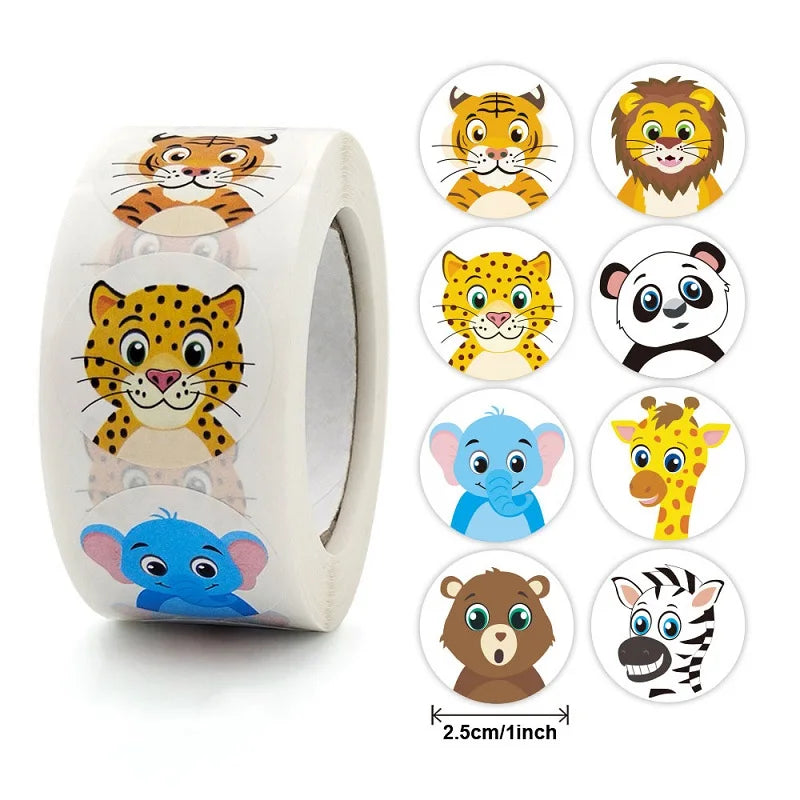 EZ 100-500pc Stickers Rolling Animal Roll Stickers Small Cute Game Sticker DIY Gift Sealing Label Decoration
