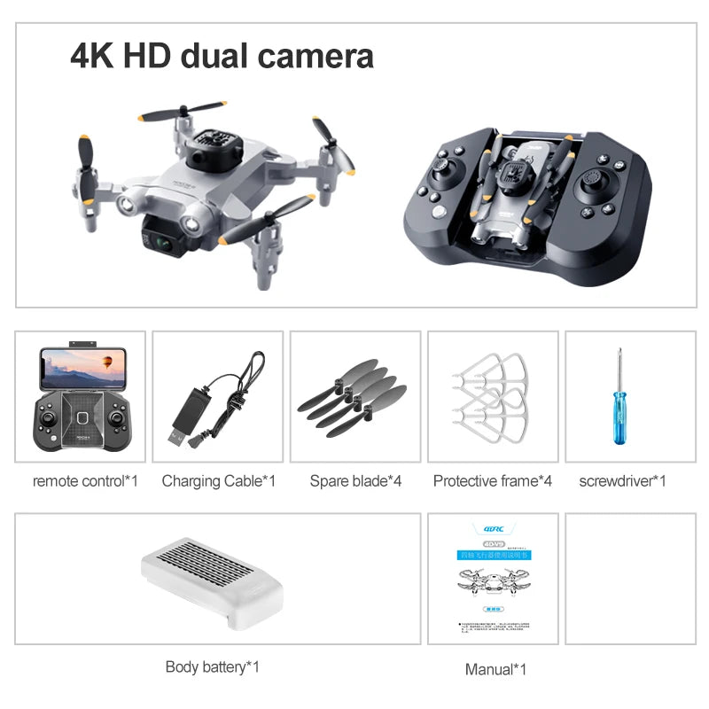 EZ Mini V30 WiFi FPV Drone With 4K HD Dual Camera Obstacle Avoidance Drones Foldable RC Quadcopter Gift for Adults Kid Black Grey