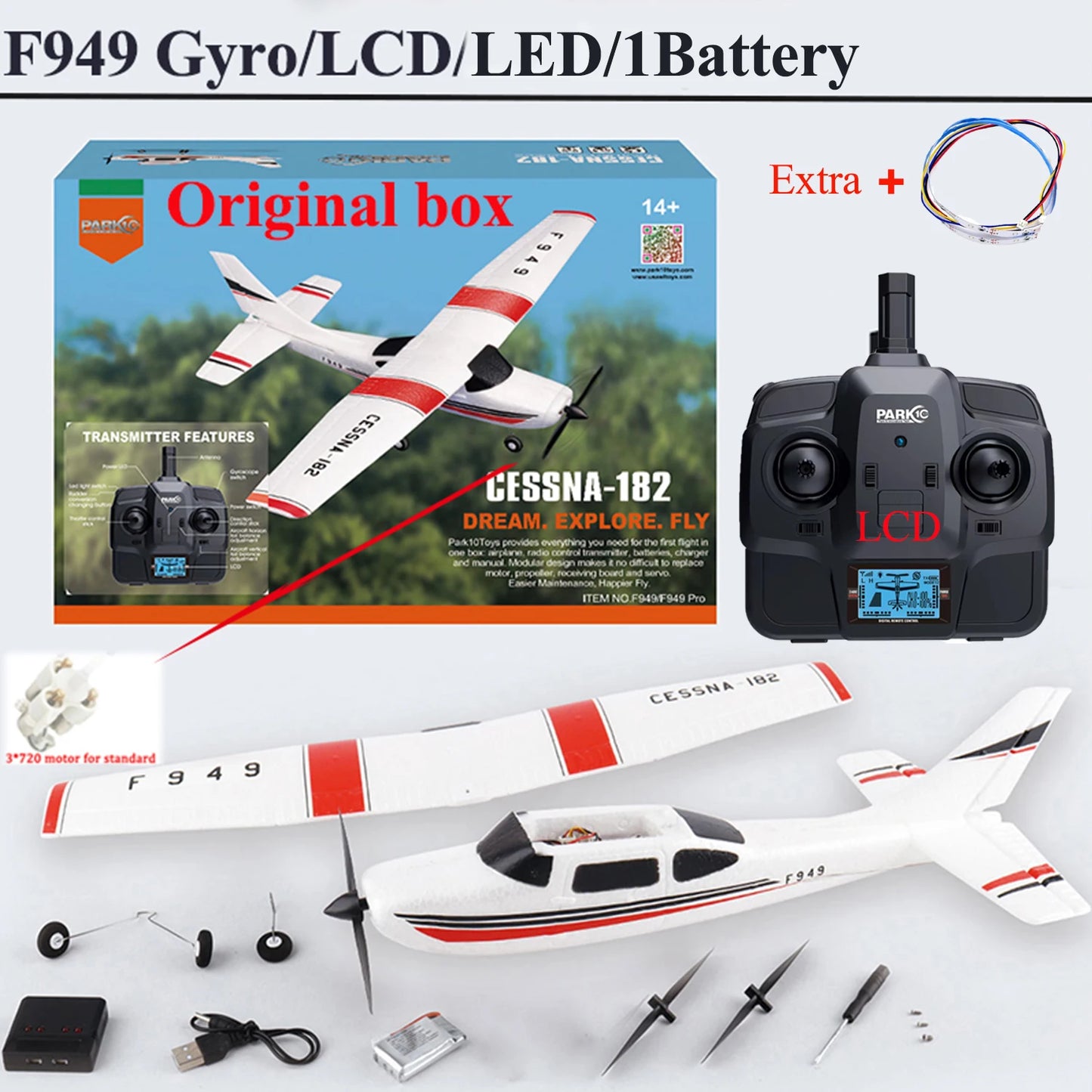 EZ WLtoys 2.4G F949 LCD Version RC Airplane Cessna 182 3D6G 3Ch Fixed Wing Plane Outdoor Drone RTF With Gyroscope And Night