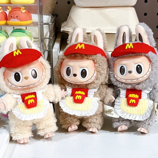 EZ Labubu 17cm Clothes Outfit Accessories For Labubu Dolls Clothing Kid Gift French Fries Apron And M Hat