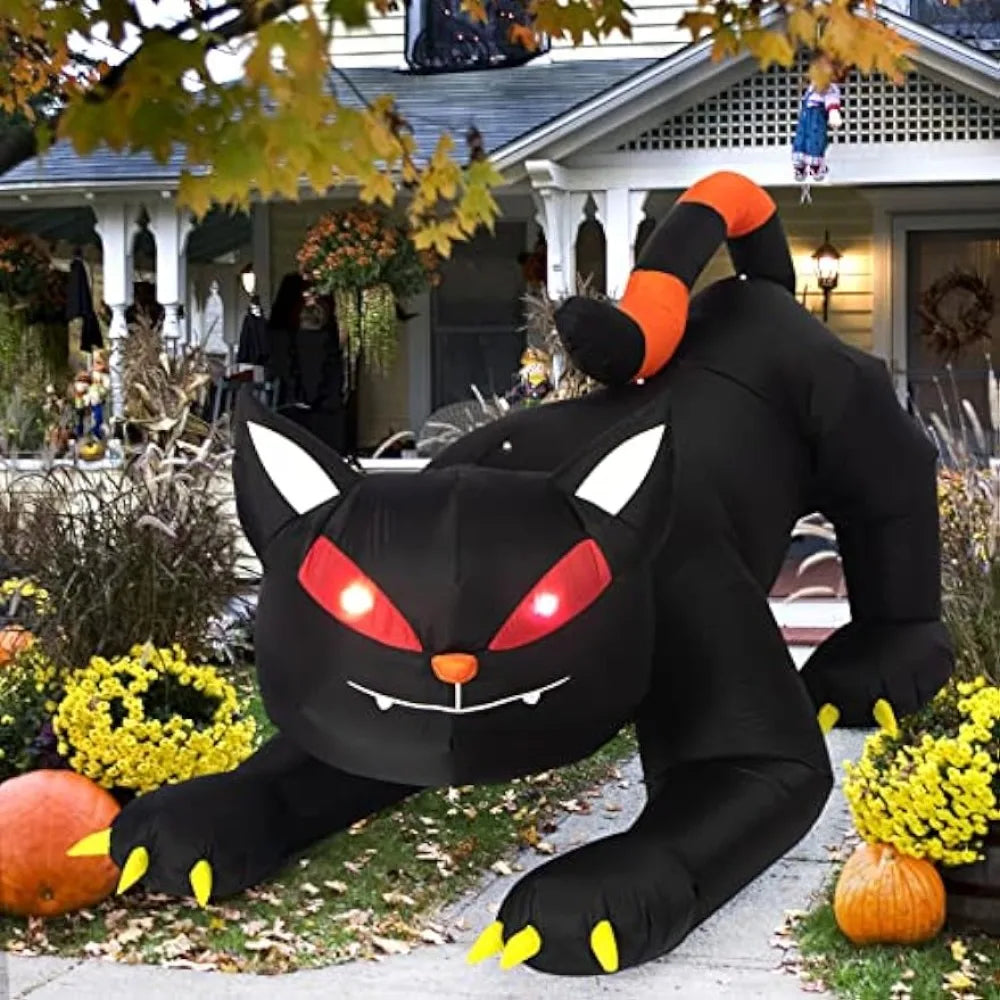 EZ Halloween Inflatable 1.8m Black Cat Toy Shakes Head Ghost LED Lights Indoor Outdoor Yard Airblown Decoration Fun Party Display