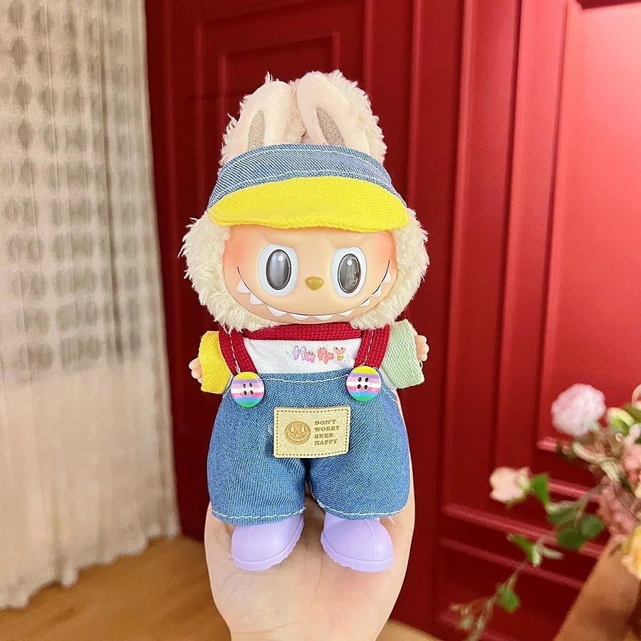 EZ 17cm Mickey Mini Costume Suitable Toy V3 for Labubu Clothes Korean Kpop Idol Pink Bright Silk Bow Princess Dress Birthday Gift